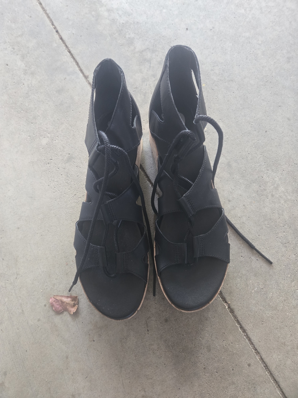 Sorel Black Lace-Up Wedge Sandals